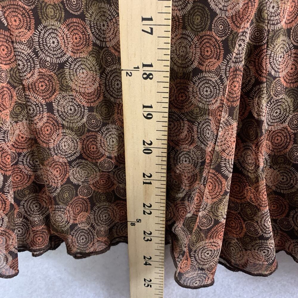 Womens Geometric Flounce Midi‎ Skirt Sz LP Brown Y2K Boho Office Chiffon Fairy - Picture 6 of 10